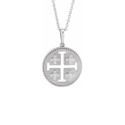 14K White Gold Diamond Jerusalem Cross Necklace