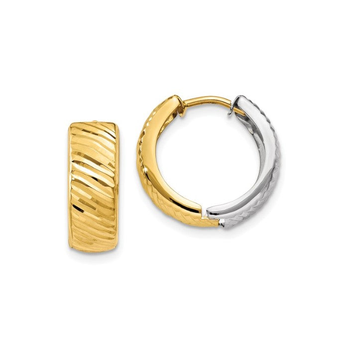 14k Gold Reversible Two-Tone 14mm Textured Hinged Hoop Earrings