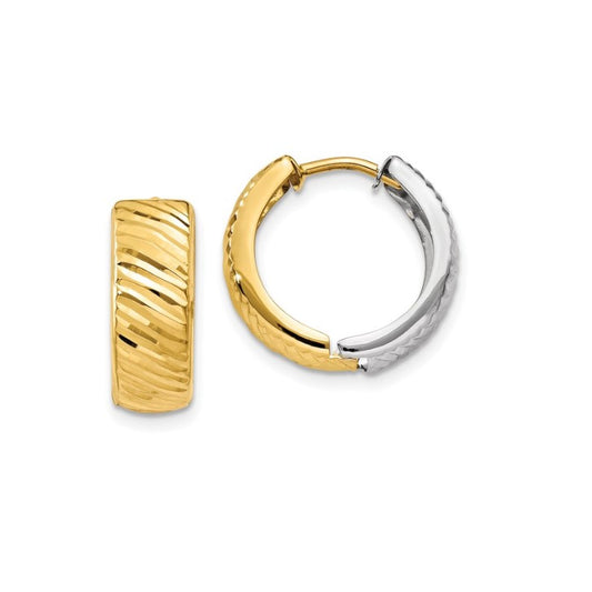14k Gold Reversible Two-Tone 14mm Textured Hinged Hoop Earrings