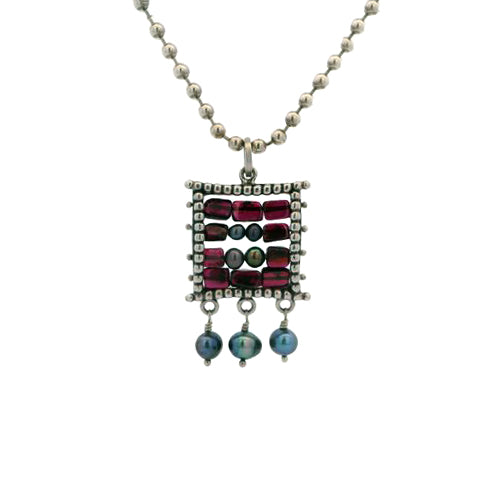 Molly McNamara Collection Garnet & Black Pearl Tapestry Necklace