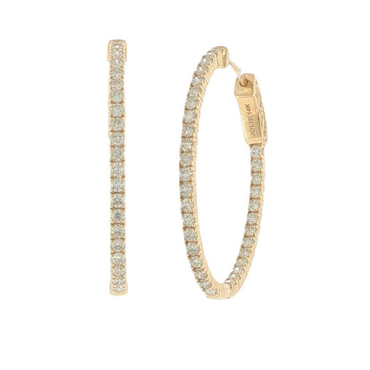 14K Yellow Gold 1.79ctw Diamond Inside Out Hoop Earrings