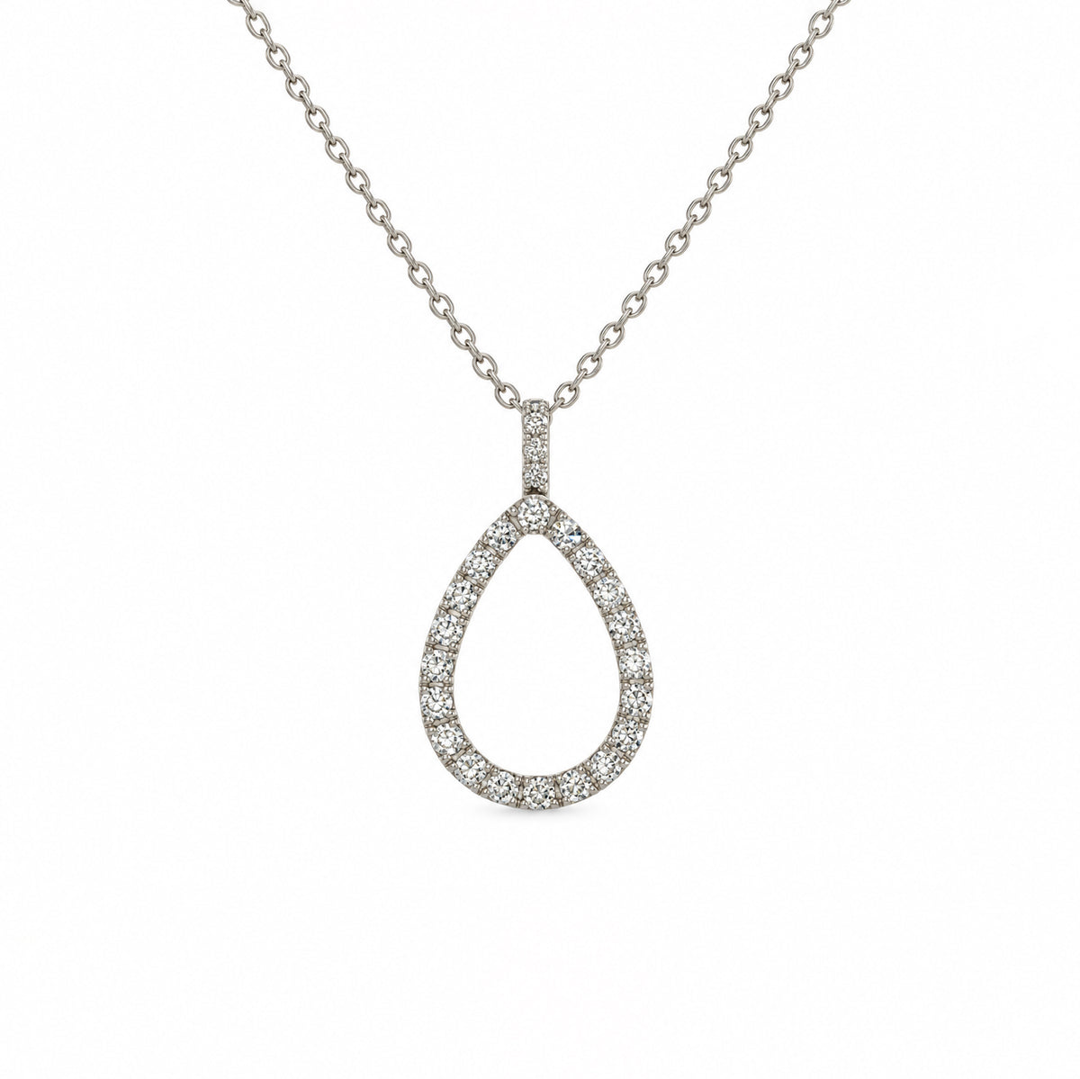 14K White Gold Diamond Pear Shape Necklace
