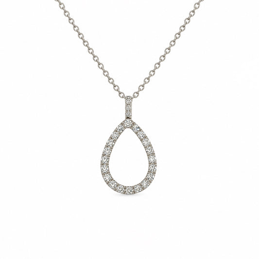 14K White Gold Diamond Pear Shape Necklace