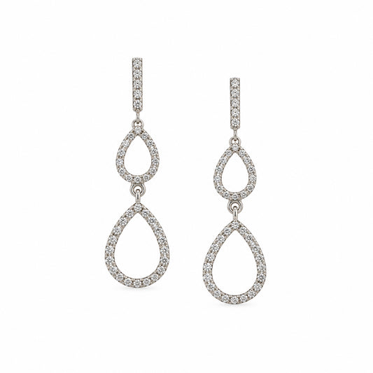 14K White Gold Diamond Pear Shape Dangle Earrings