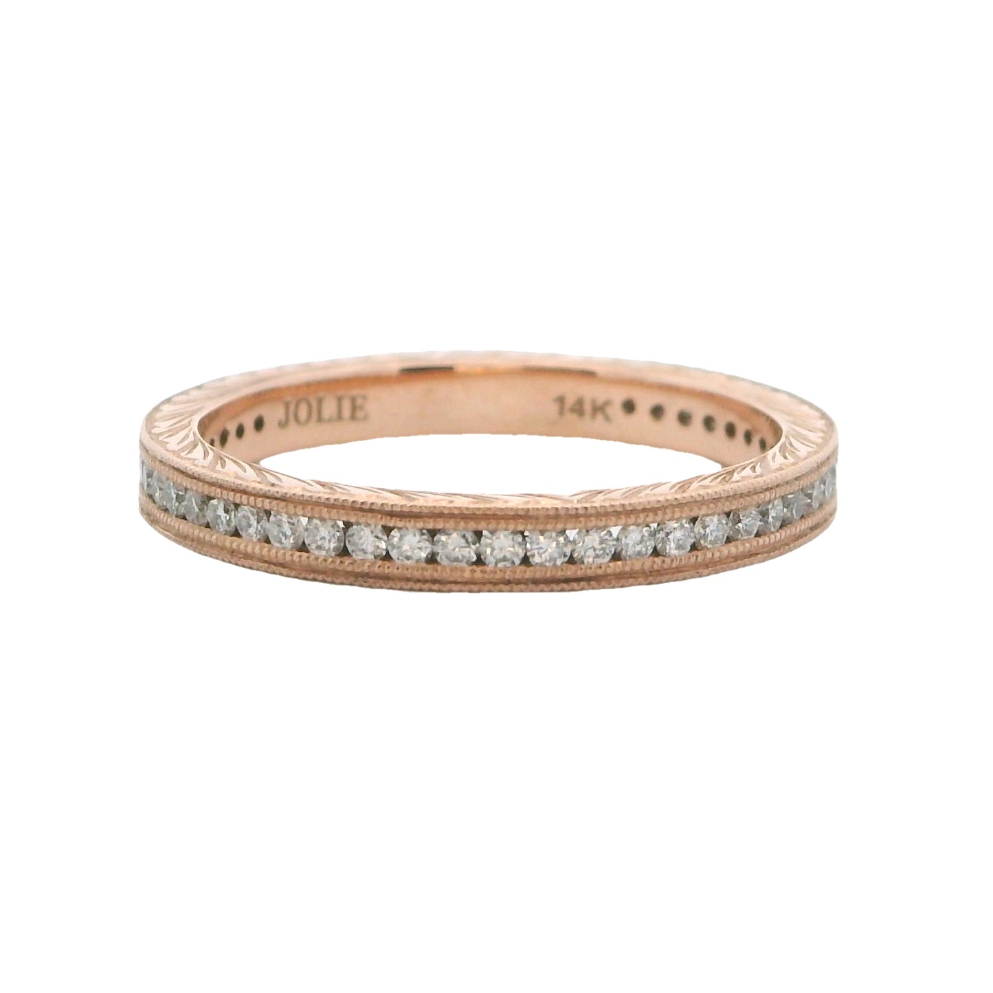 14K Rose Gold Engraved Diamond Stackable Band