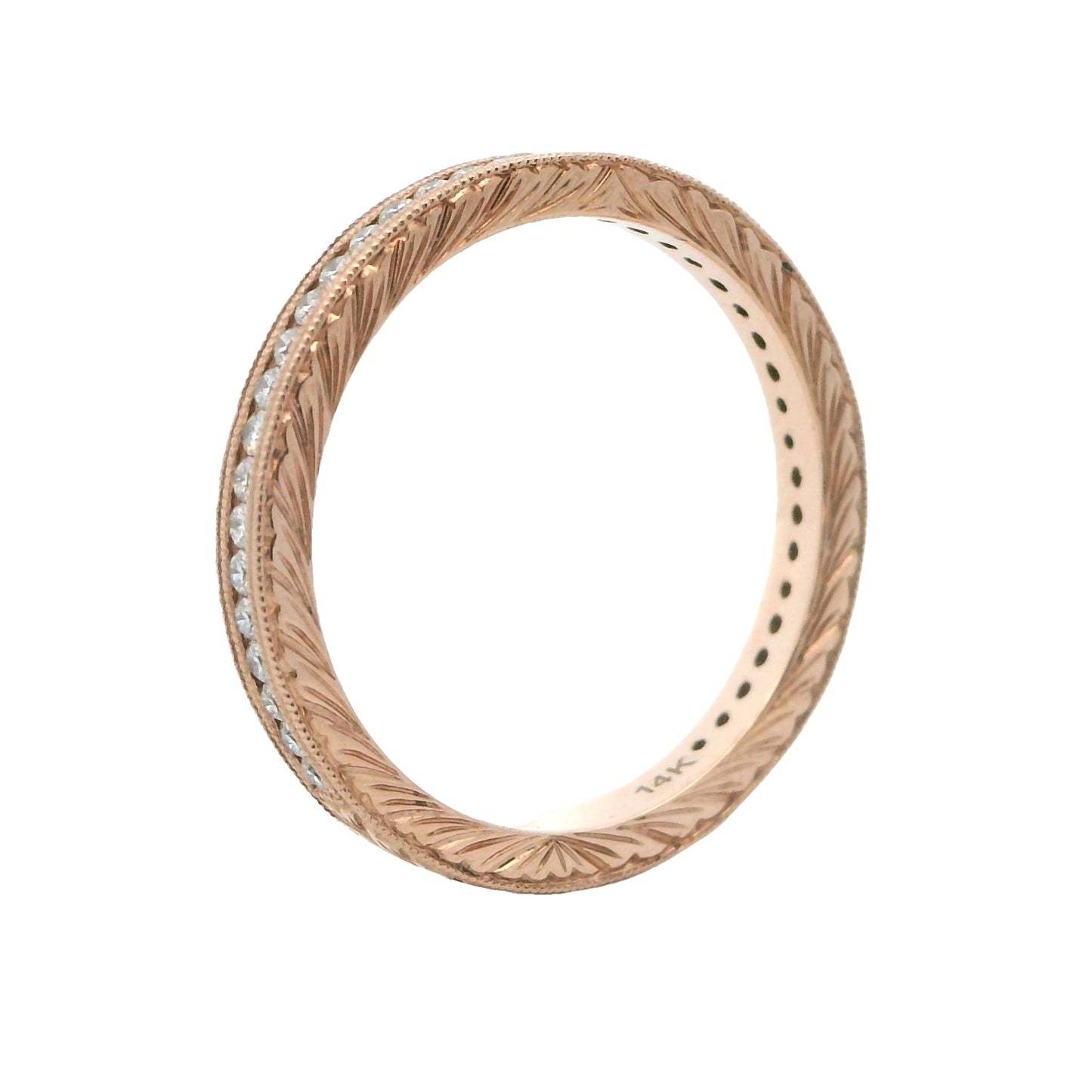 14K Rose Gold Engraved Diamond Stackable Band