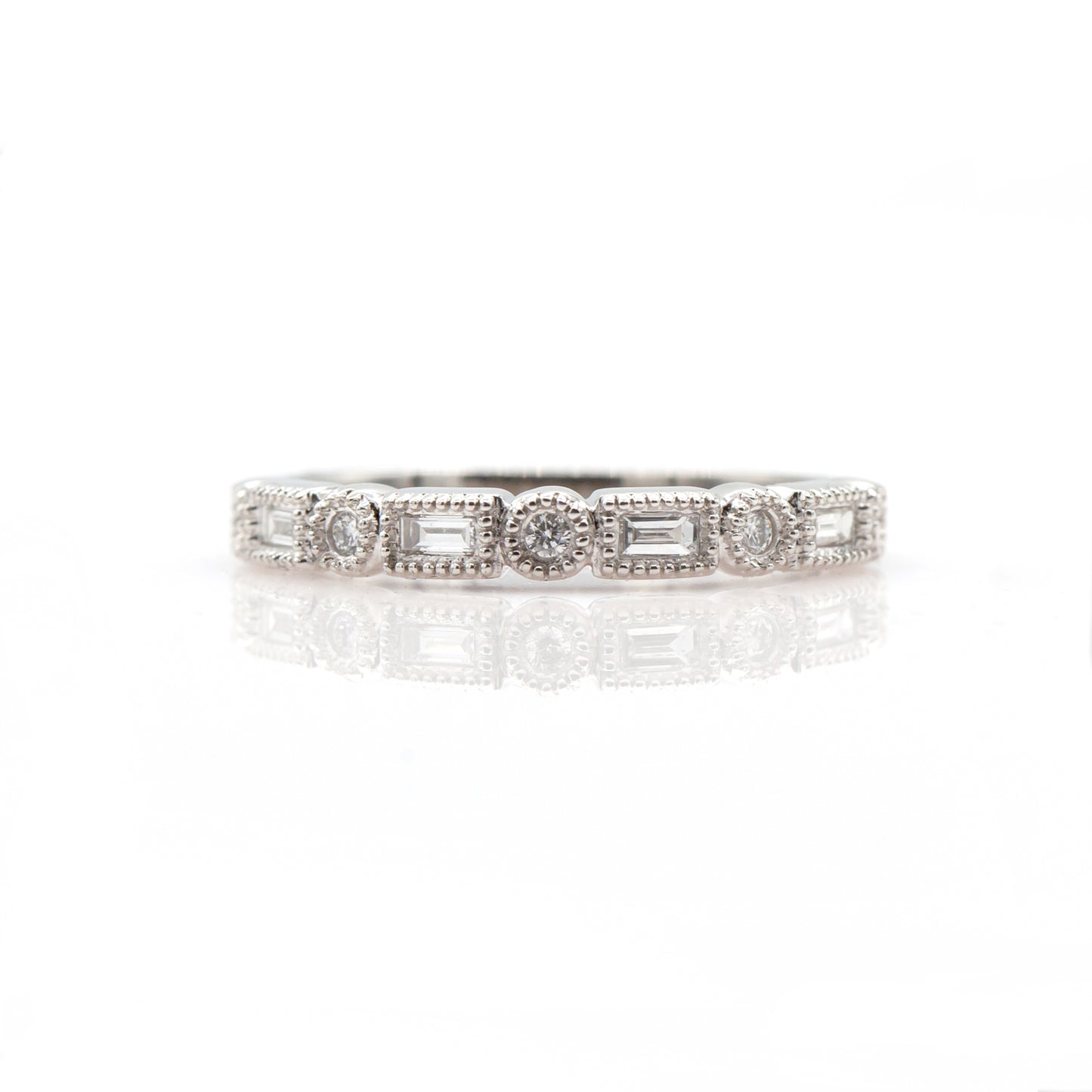 14K White Gold .17 Ct Diamond Stackable Shapes Band