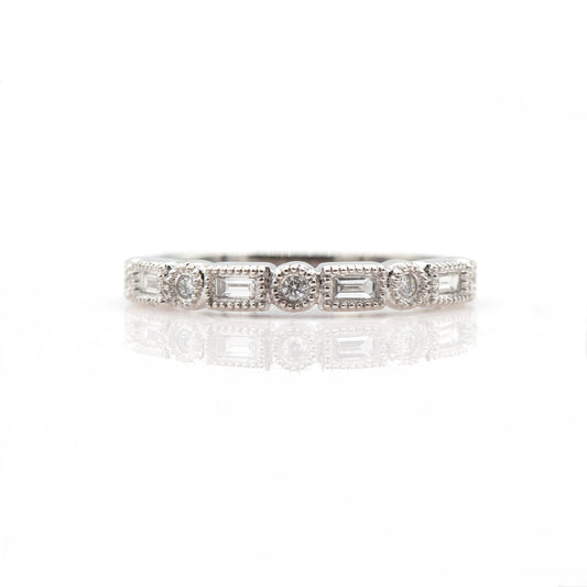 14K White Gold .17 Ct Diamond Stackable Shapes Band