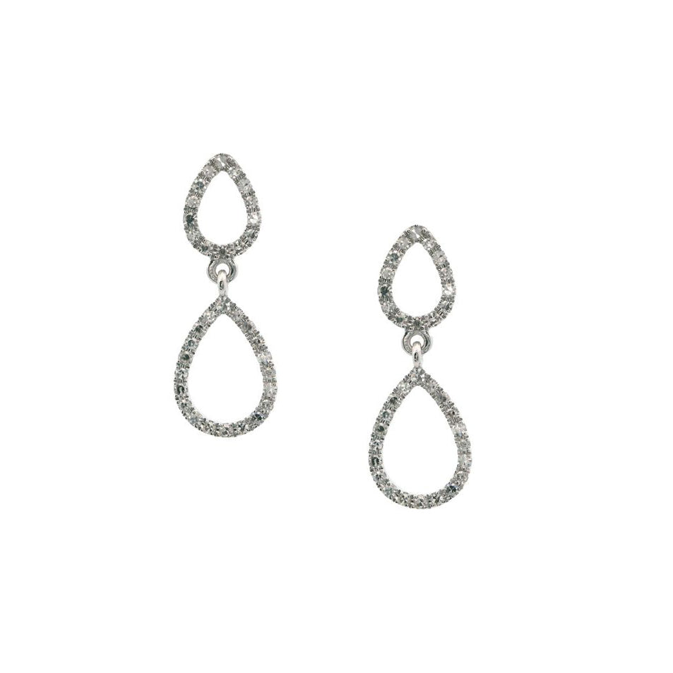 14K White Gold Diamond Pear Shape Dangle Earrings