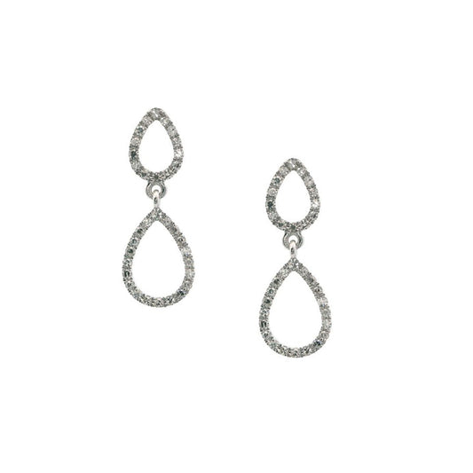 14K White Gold Diamond Pear Shape Dangle Earrings