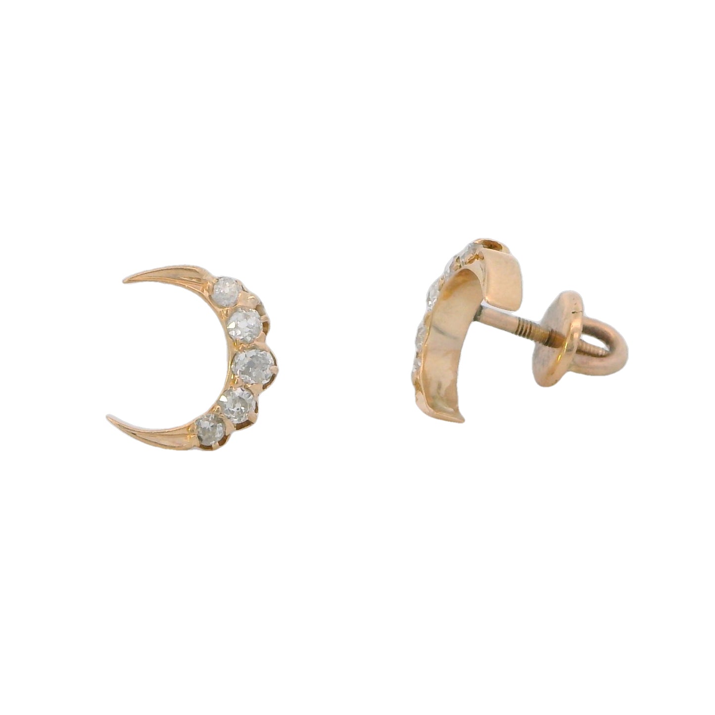 10K Yellow Gold Diamond Crescent Moon Earrings