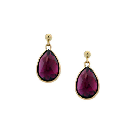 14K Yellow Gold Garnet Teardrop Earrings