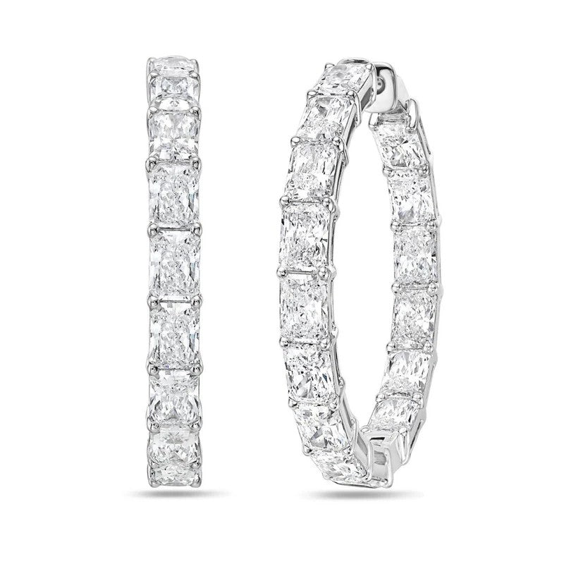 14k 10ct Lab-Created Radiant-Cut Diamond Hoop Earrings