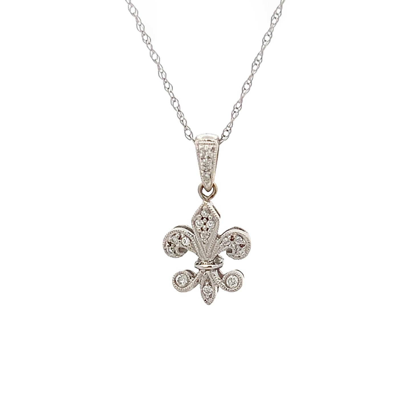 14K Diamond Petite Fleur de Lis Pendant