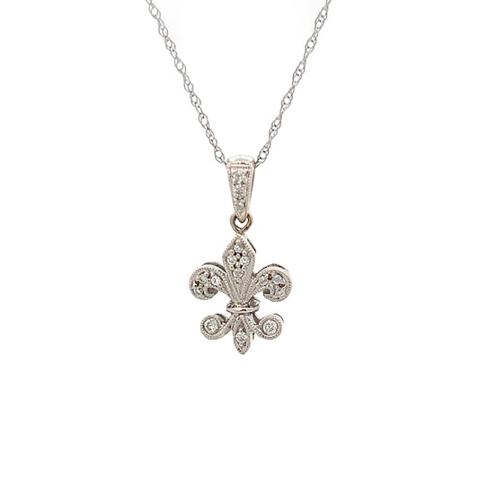 14K Diamond Petite Fleur de Lis Pendant