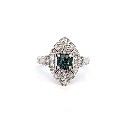 14K White Gold Diamond & Gray Spinel Vintage-Style Engagement Ring