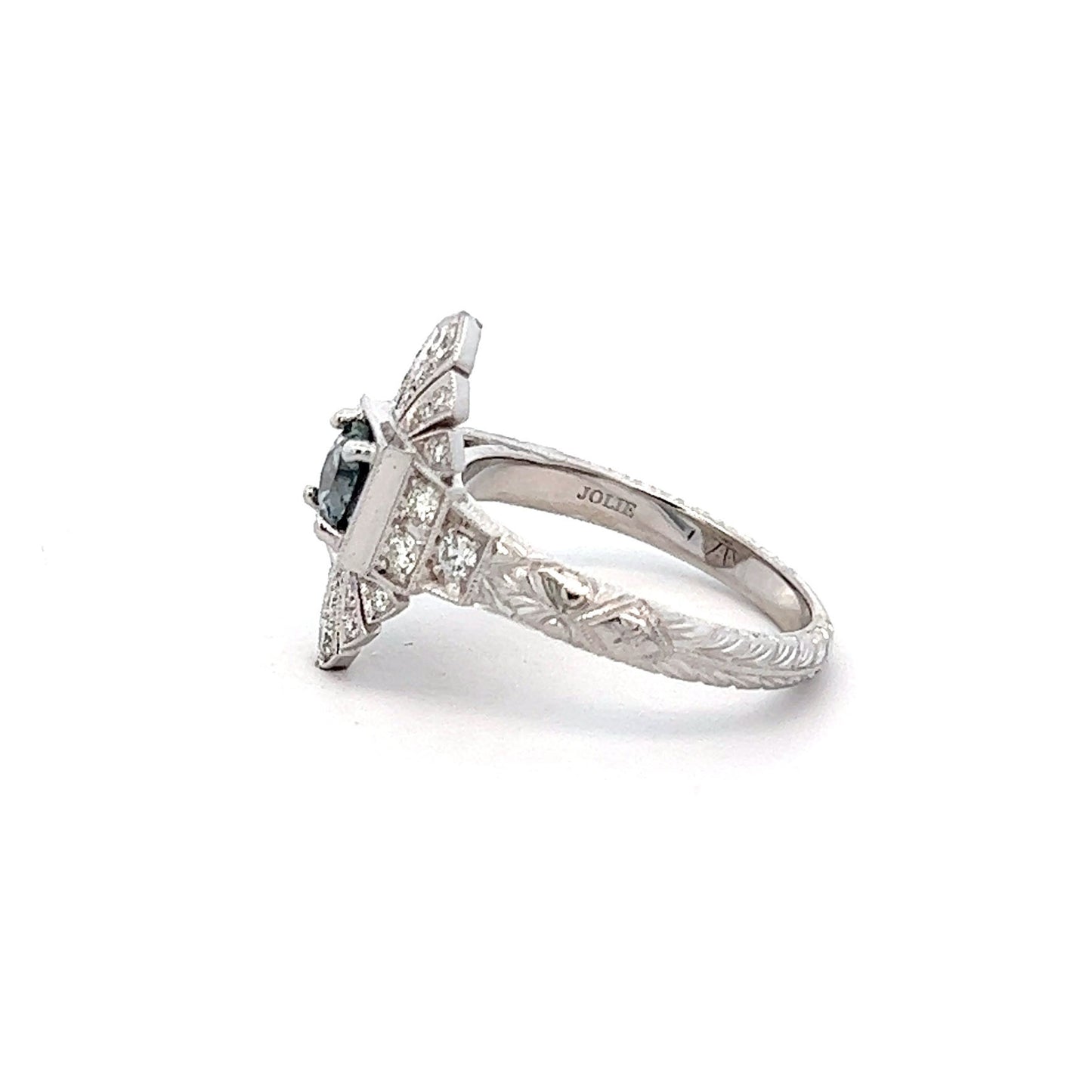 14K White Gold Diamond & Gray Spinel Vintage-Style Engagement Ring