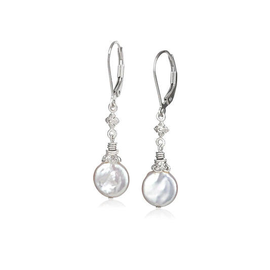 Anatoli Collection Sterling Coin Pearl Earrings