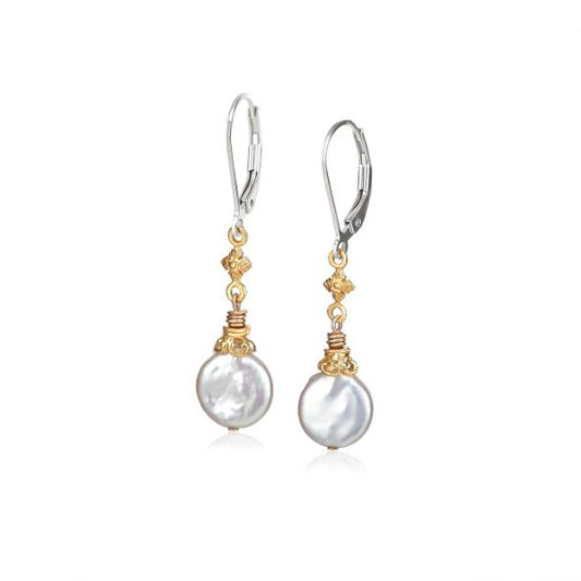 Anatoli Collection Sterling Vermeil Coin Pearl Earrings