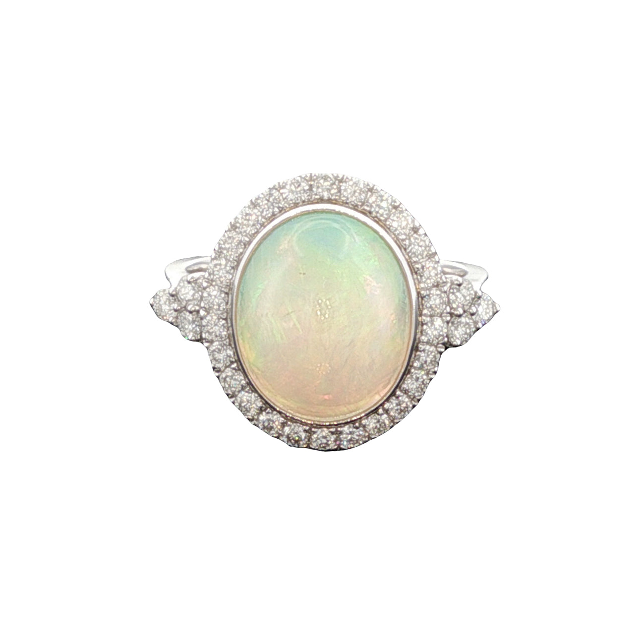 14K White Gold Opal & Diamond Ring