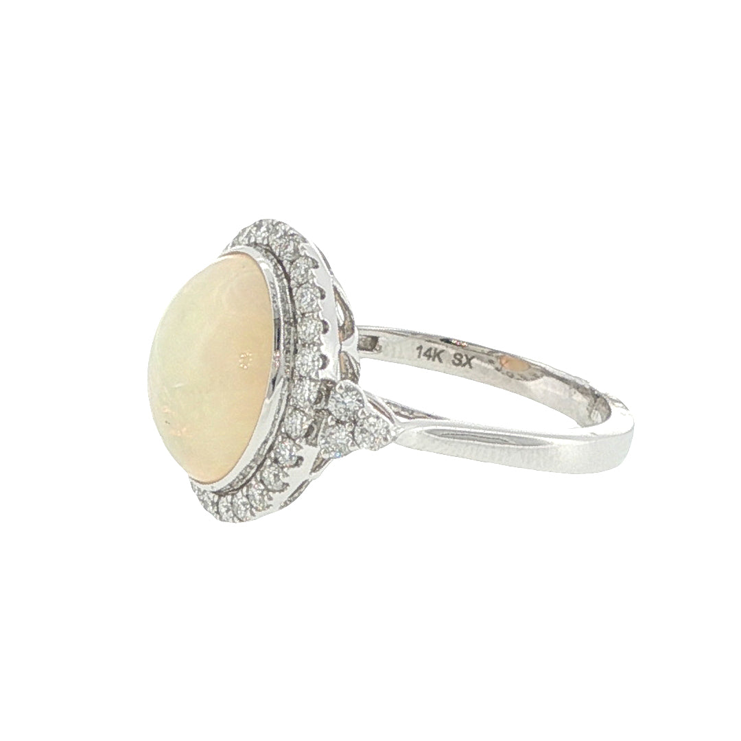 14K White Gold Opal & Diamond Ring
