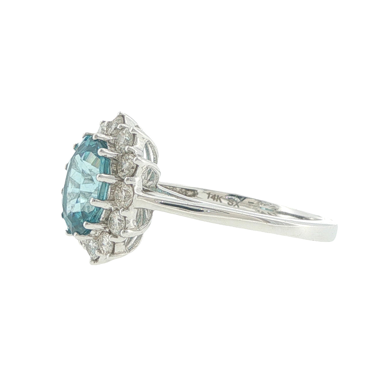 14K White Gold Blue Zircon & Diamond Ring
