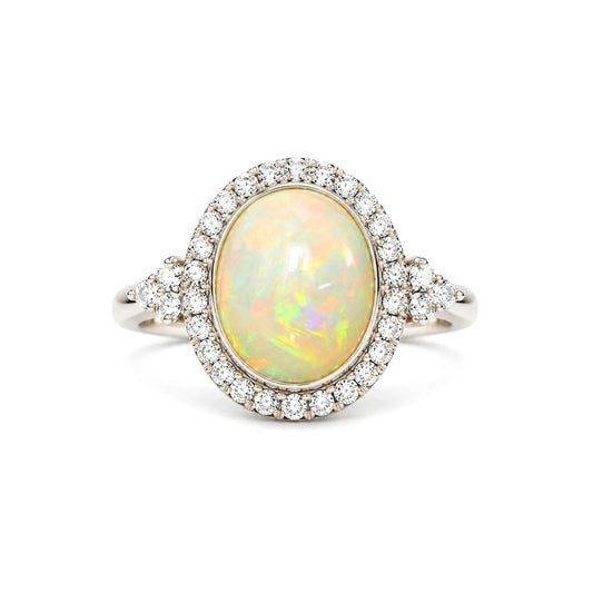 14K White Gold White Australian Opal & Diamond Ring