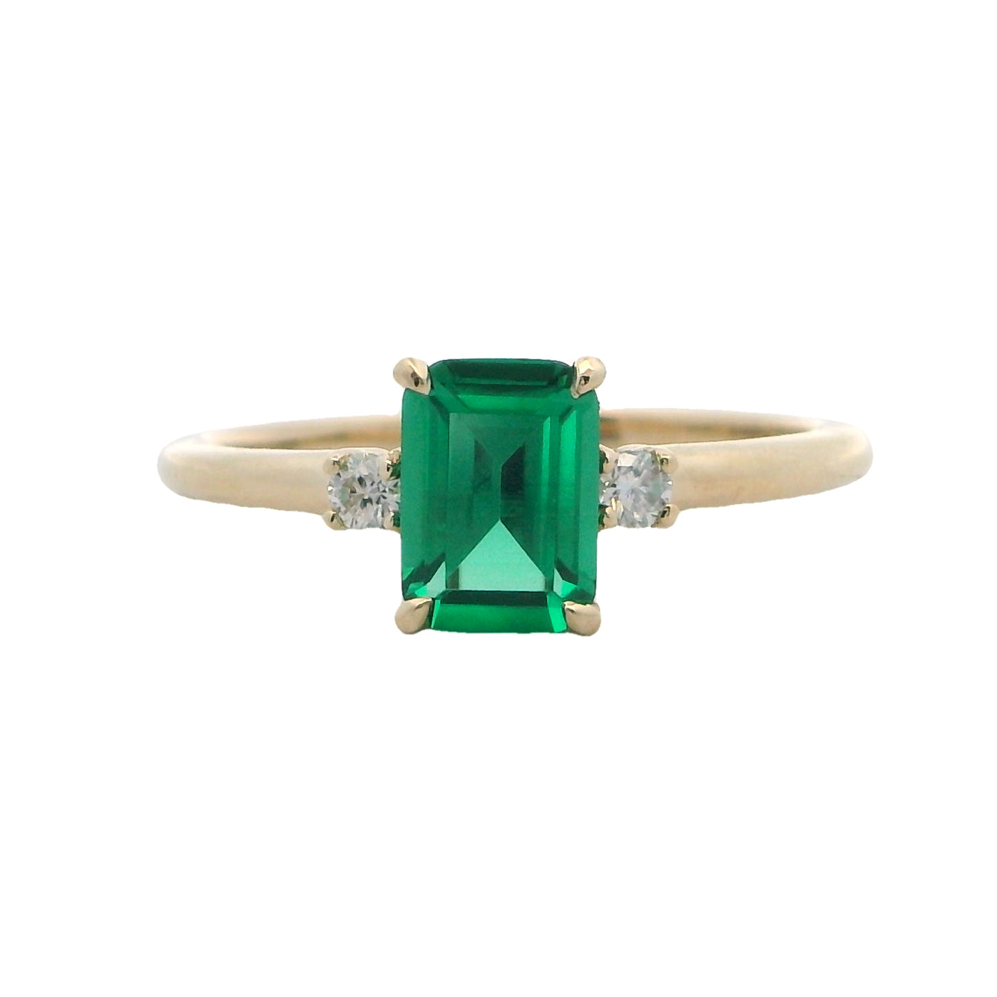 14K Yellow Gold Lab-Created Emerald Ring