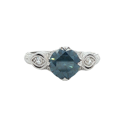 18K White Gold 7mm Blue Moissanite & Diamond Engagement Ring
