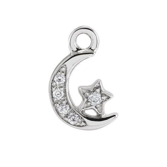 14K White Gold Petite Diamond Star & Moon Charm