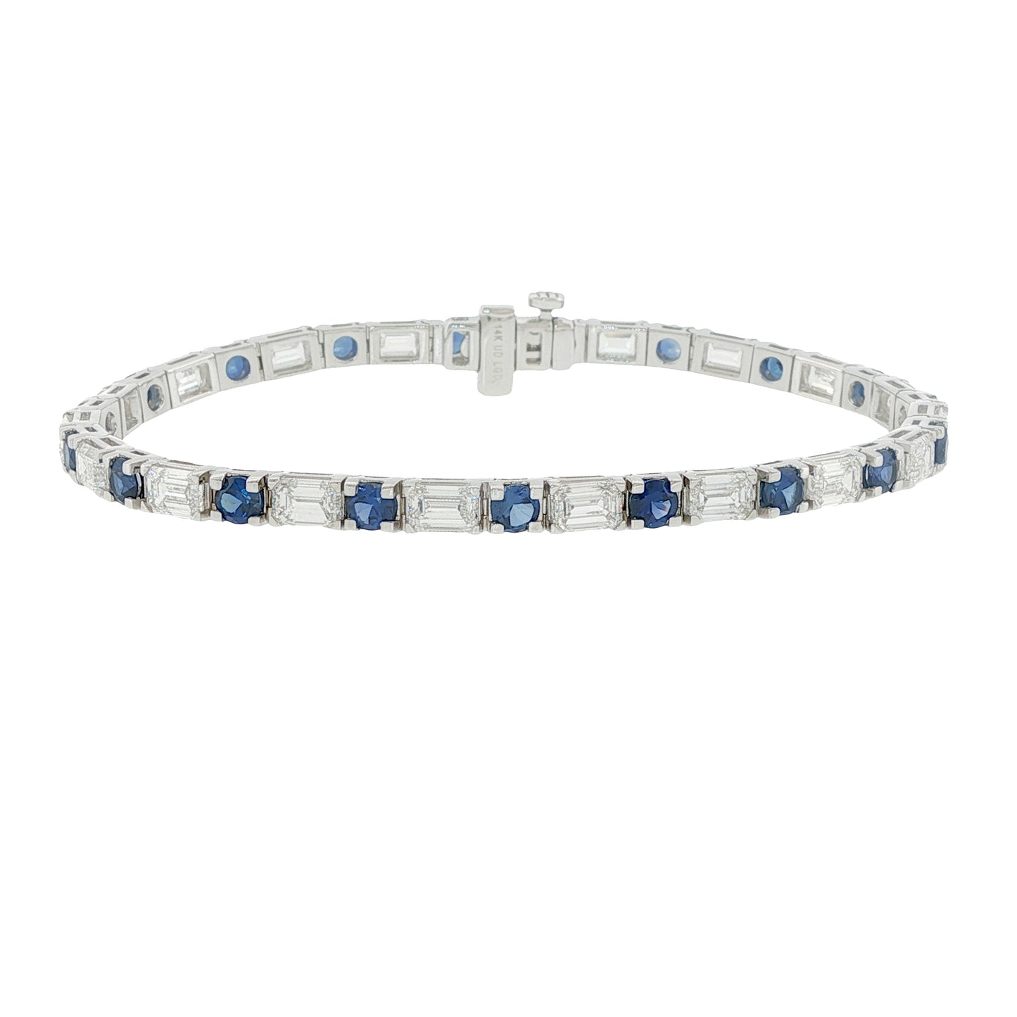 14K Gold 10.04ctw Blue Sapphire & Lab-Created Diamond Tennis Bracelet