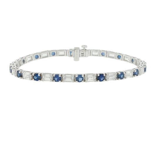 14K Gold 10.04ctw Blue Sapphire & Lab-Created Diamond Tennis Bracelet