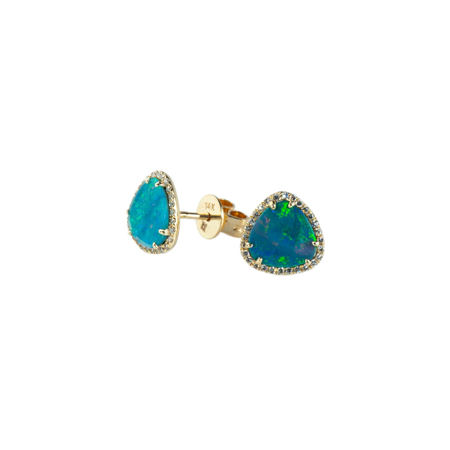 14K Yellow Gold Opal & Diamond Earrings