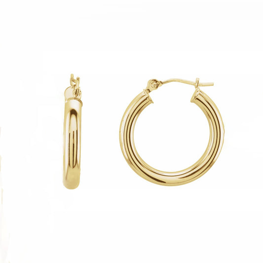 14k Gold 15mm Diamond Cut Hoop Earrings