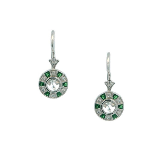 14K White Gold Diamond & Tsavorite Garnet Earrings