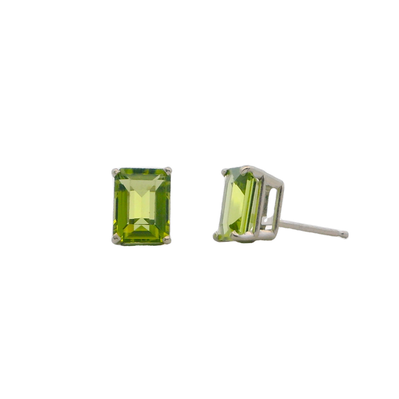 14K Yellow Gold Emerald Cut Peridot Earrings