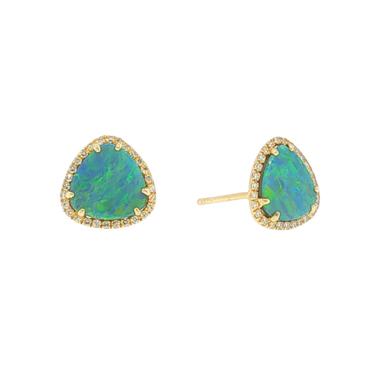 14K Yellow Gold Black Opal & Diamond Earrings