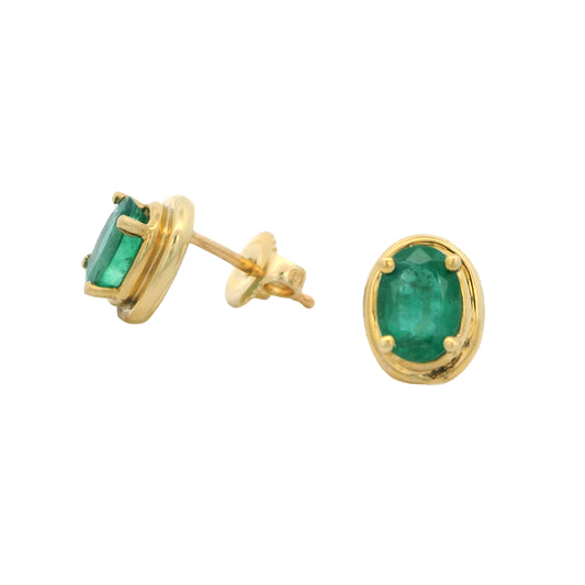 18K Yellow Gold 1.5CT Emerald Oval Emerald Earrings