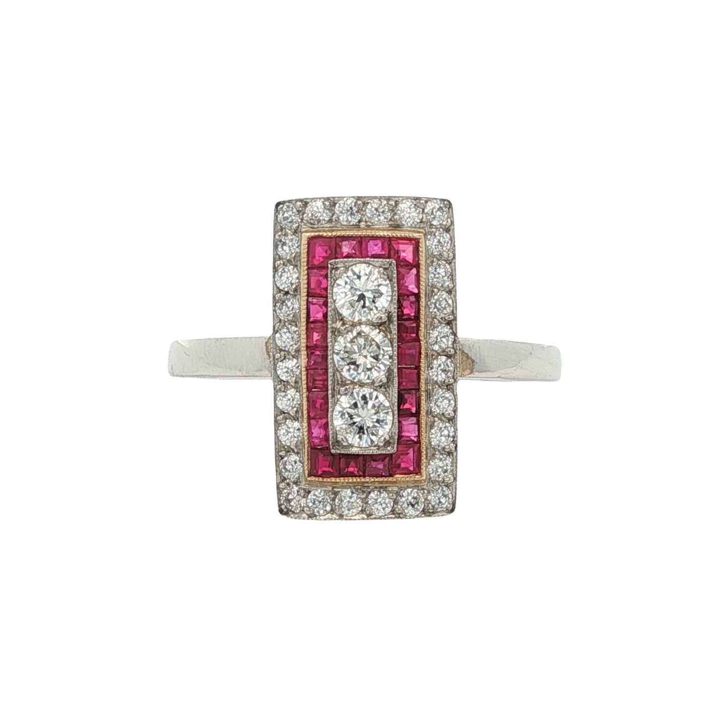 Platinum Art Deco Style Diamond & Ruby Ring