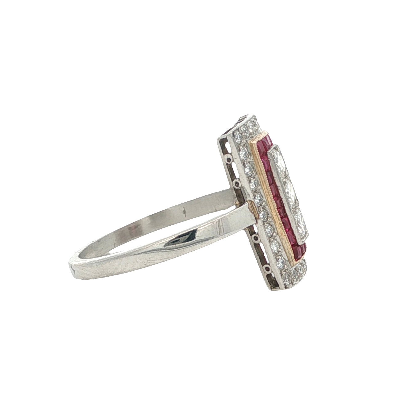 Platinum Art Deco Style Diamond & Ruby Ring