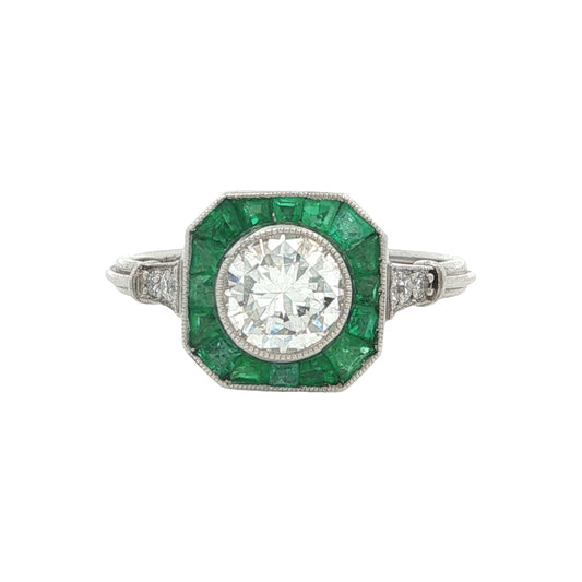 Estate Collection Art Deco-inspired Platinum Diamond & Emerald Ring