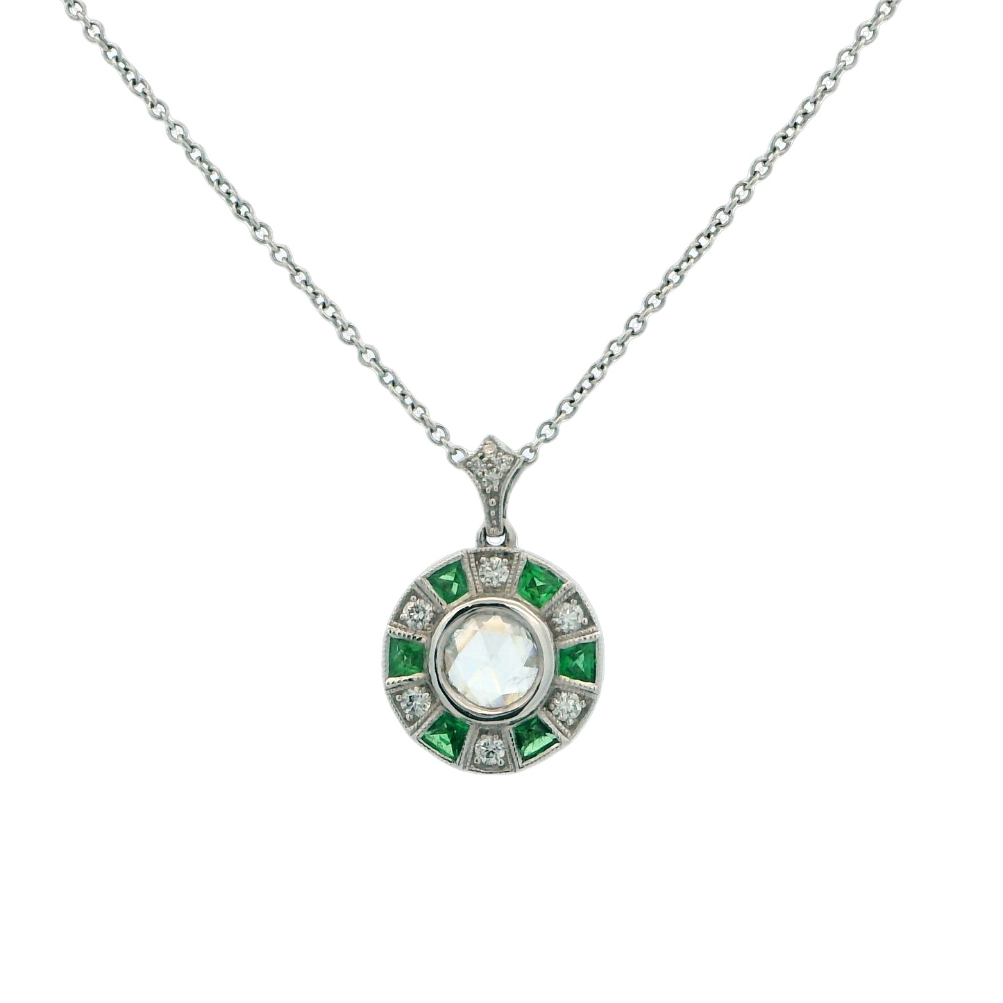 14K White Gold Diamond & Tsavorite Garnet Necklace