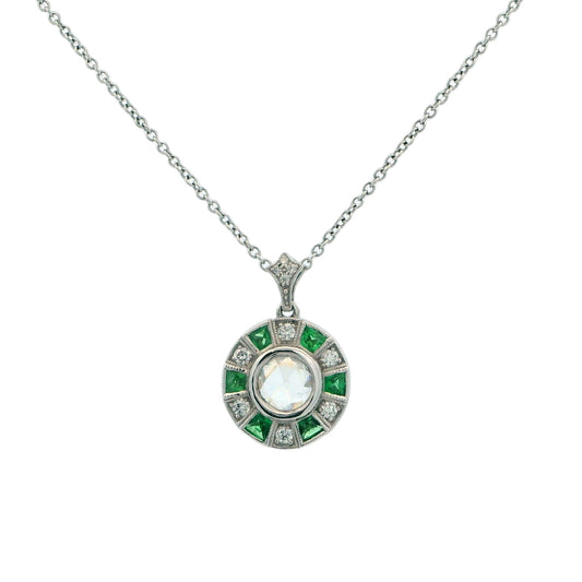 14K White Gold Diamond & Tsavorite Garnet Necklace