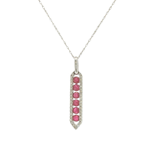 14K White Gold Ruby & Diamond Pendant