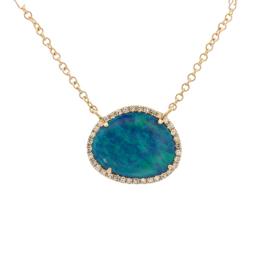 14K Yellow Gold Opal & Diamond Necklace