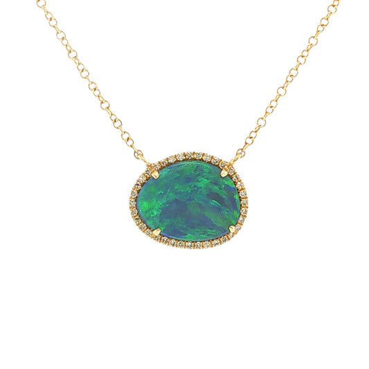 14K Yellow Gold Black Opal & Diamond Necklace