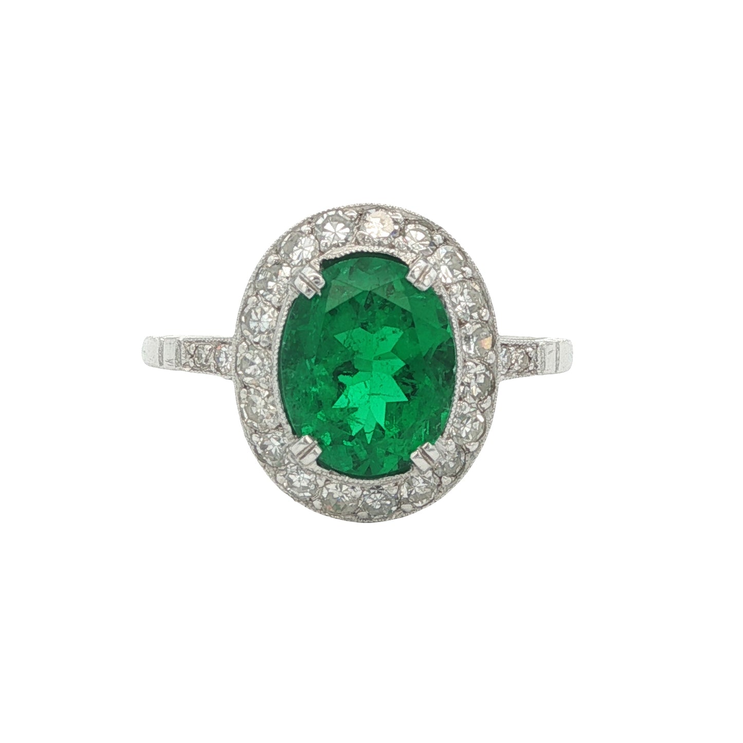 Estate Collection Platinum Colombian Emerald & Diamond Ring