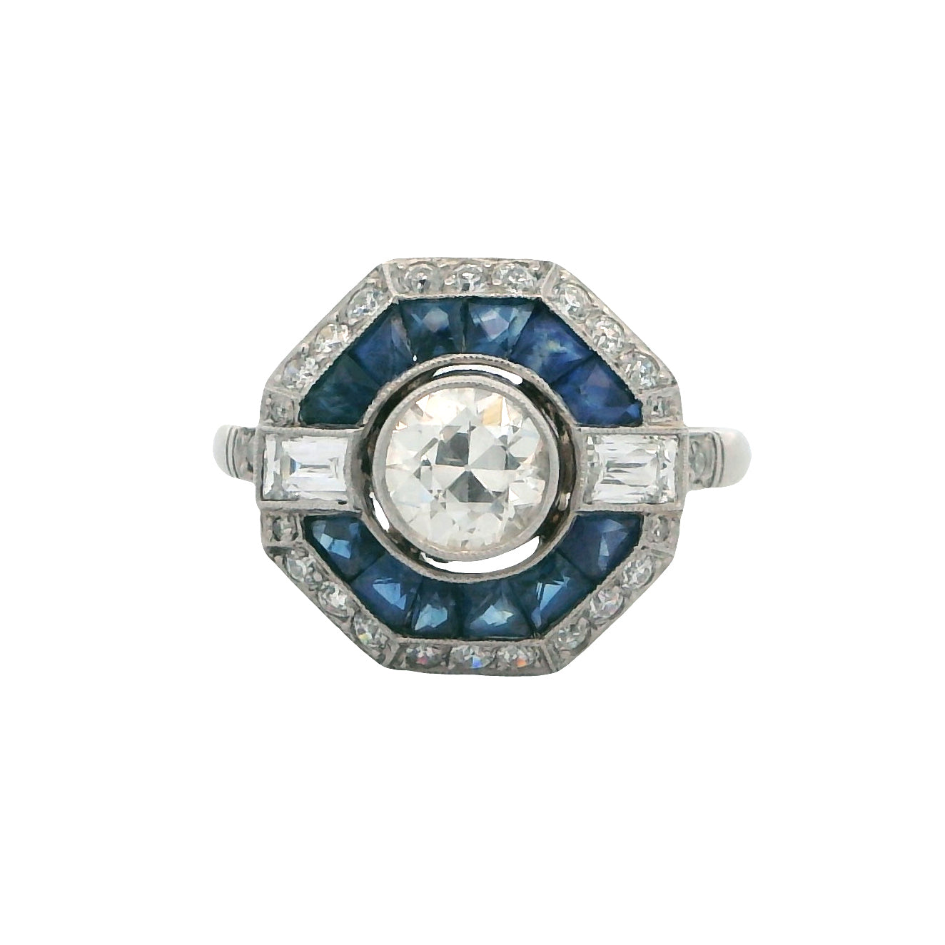 Estate Collection Platinum Art Deco Style Diamond & Sapphire Ring