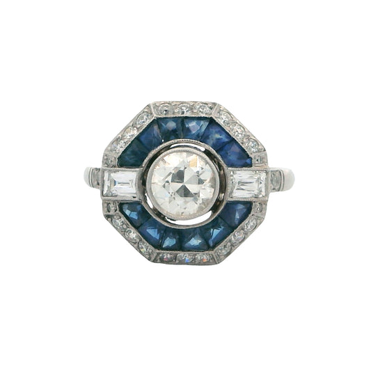 Estate Collection Platinum Art Deco Style Diamond & Sapphire Ring