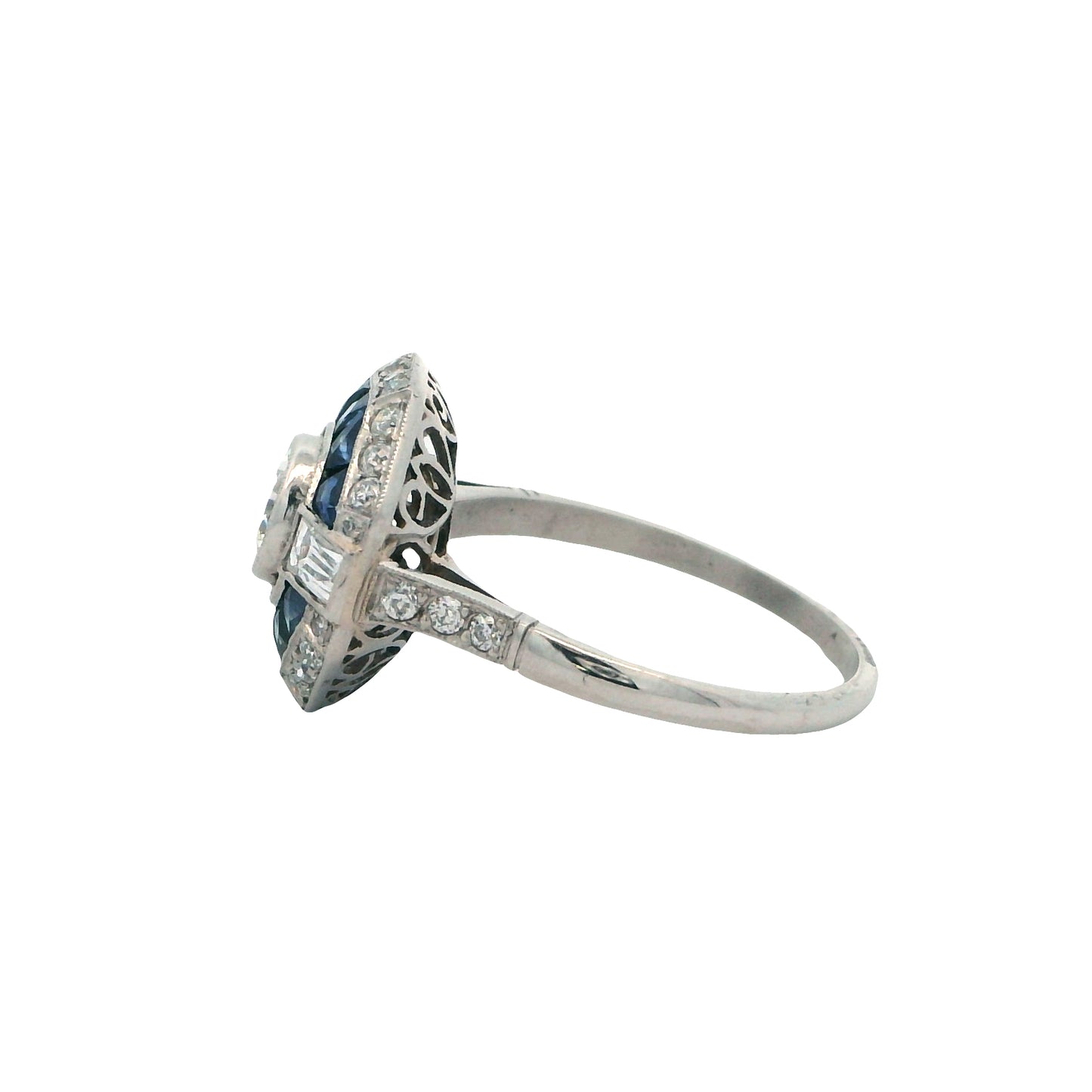 Estate Collection Platinum Art Deco Style Diamond & Sapphire Ring